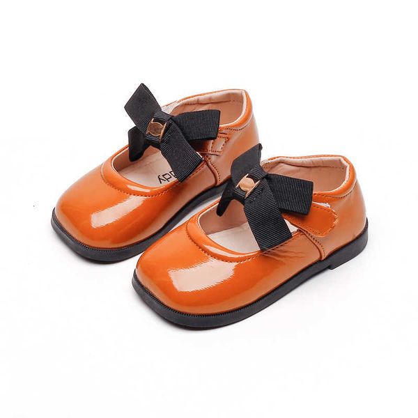 

girls' leather shoes 2023 spring new korean version student square toe soft sole bean single shoes black bow princess shoes