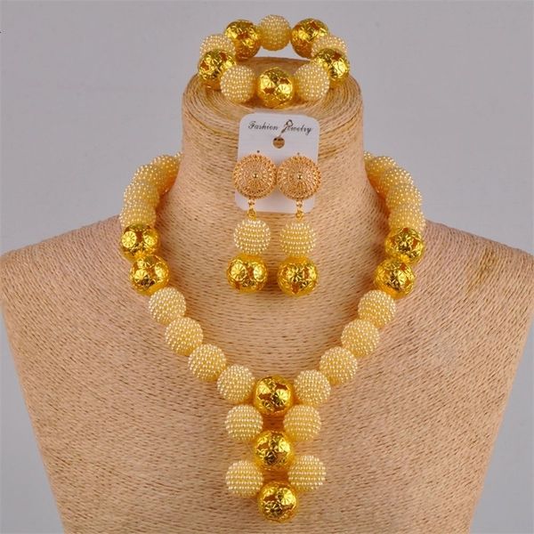 

wedding jewelry sets beige simulated pearl gold african jewelry set nigerian wedding beads costume necklace fzz3006 230217, Slivery;golden