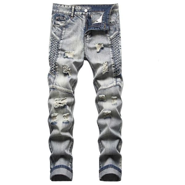 

mens designers skinny jeans printed destruction men street motorcycle ripped black and blue jeans