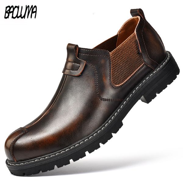 

dress shoes brand mens shoes genuine leather casual loafers designer sneakers waterproof motorcycle 230220, Black