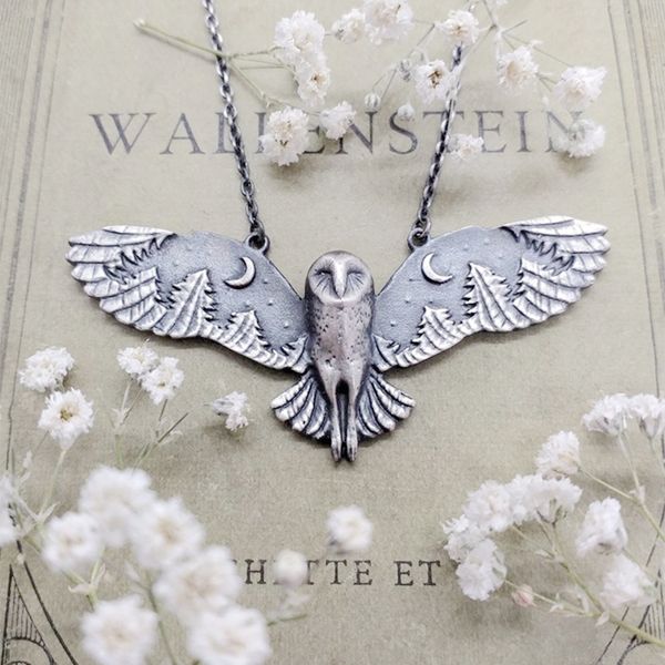 

10pcs vintage goth antique silver owl moon pendant necklace women jewelry creative fashion gift aesthetic necklaces accessories