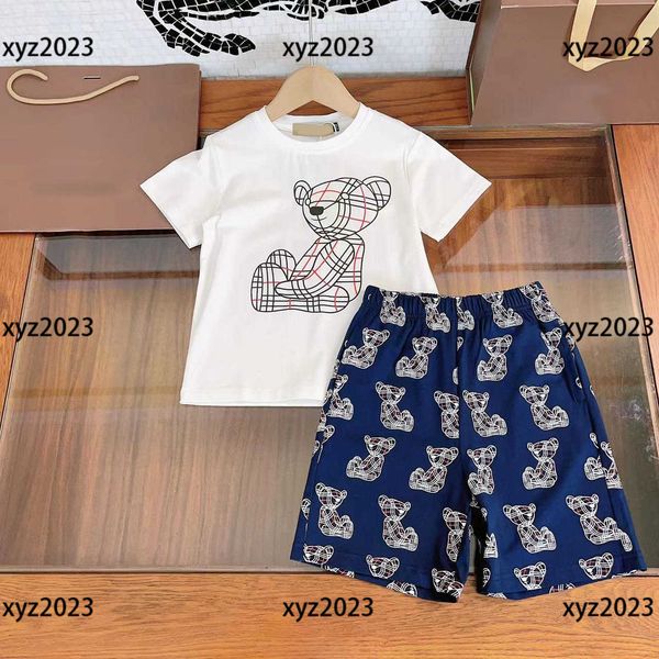 

luxury kids clothes child sets baby dress summer 2pcs muppet bear print t-shirt and shorts tracksuit outdoor size 90-150 cm, White