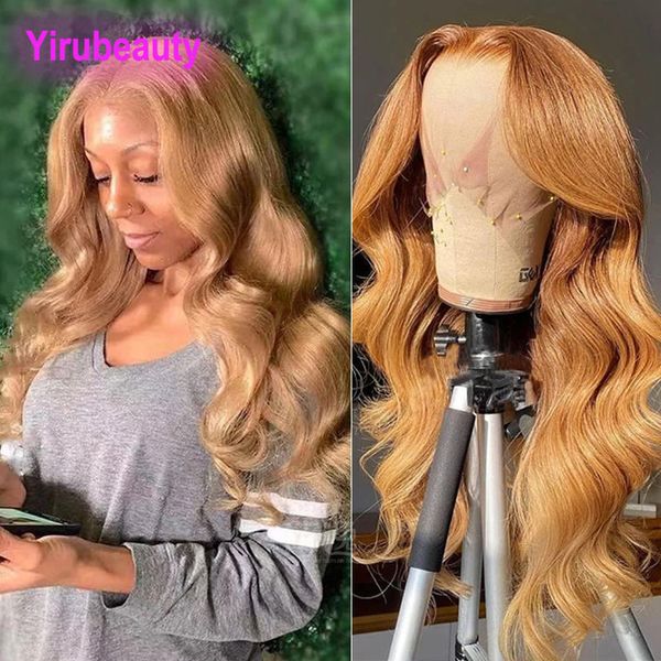 

13x4 lace front wig body wave brazilian human virgin hair 27# color yirubeauty products 10-32inch 150% 180% 210% density, Black;brown