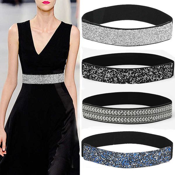 

belts rhinestone sequins corset elastic belt for women designer waist strap female dress skirt coat dress wedding decorative girdle j230220, Black;brown