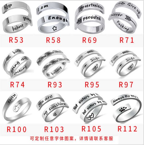 

double-layer engraved english letter keep fusing going titanium steel ring, Silver