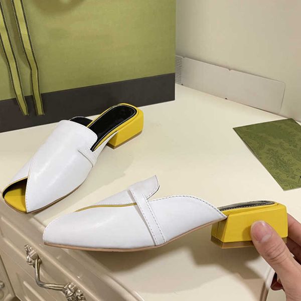 

2023 design spring and summer new style square head open toe slippers women's horse rank buckle thick heel versatile lazy shoes women w, Black