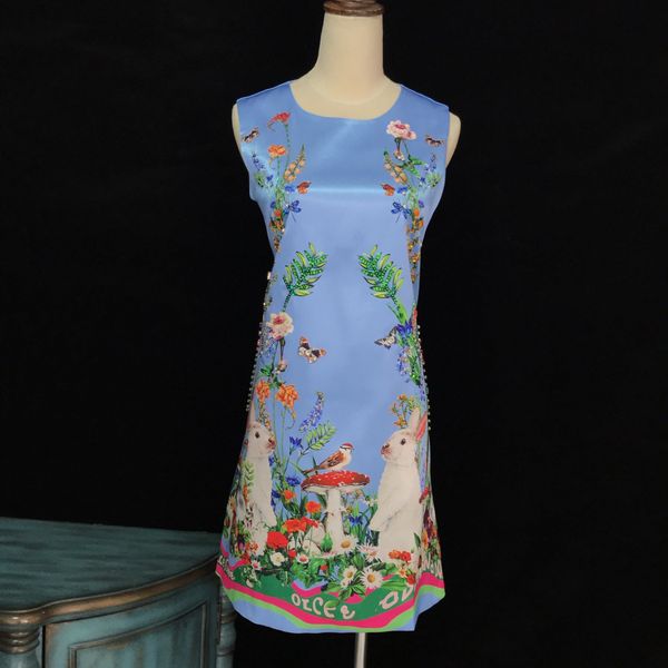 

2023 mini dress crew neck sleeveless floral printed vintage dress, Black;gray