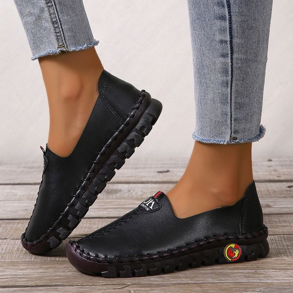 

dress shoes mother comfortable leather summer women black flats soft bottom oxford female leisure loafers moccasins woman 230220