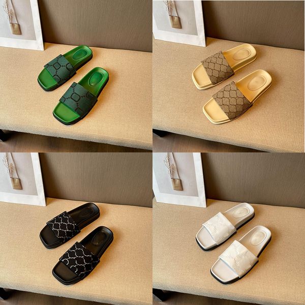 

womens slippers fashion designer slides for women ladies leather fabic flat scuffs mules 2023 new trend luxury open toe slipper sanfal, Black