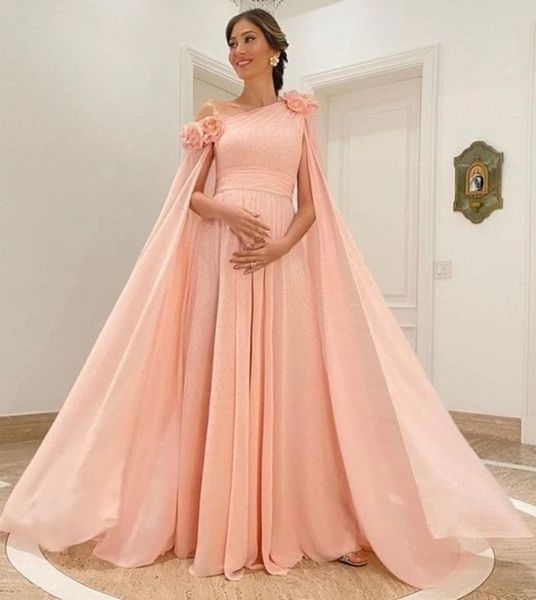 

elegant one shoulder maternity prom dresses 2023 with florals pregnant dubai formal evening dress a line chiffon long party occasion custom, Black