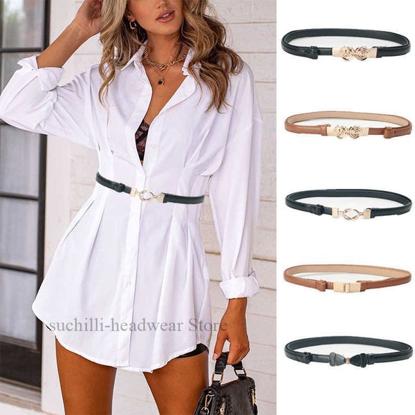 

belts fashion adjustable dress belts for women simple elastic ladies waist band flower buckle coat jeans shirt skirts girdle waistbelt j2302, Black;brown