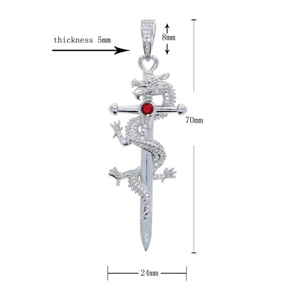 

new men bling cubic zircon chinese dragon pendant necklace iced out rope chain hip hop cross shape jewelry wholesale, Silver