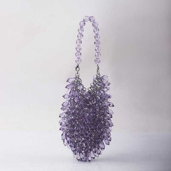 

woven transparent crystal acrylic water drop metal handmade women's handbag 230220