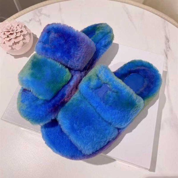 

shoes high version 2023 new blue gradient sheepskin integrated slipper with flat bottom fur for women, Black