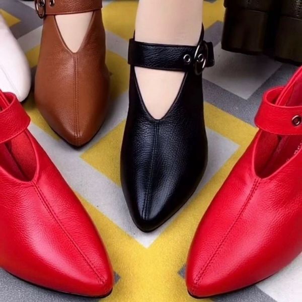 

dress shoes womens high heels spring autumn fashion soft leather pumps sandals korean style pointed thick heel 230220, Black