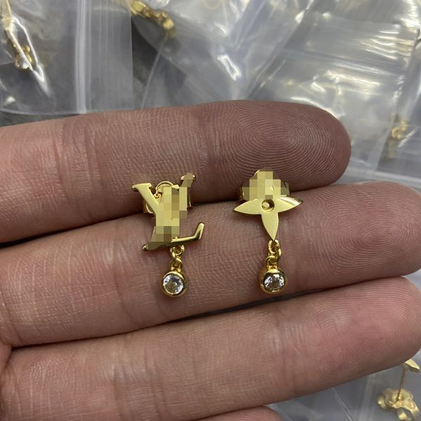 

europe america fashion style lady women simplicity dangles earrings titanium steel hollow out full diamond v initials stud tassels earrings, Silver
