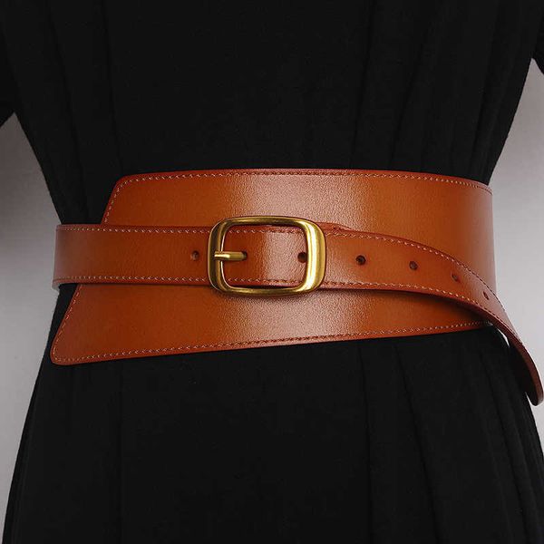 

belts vintage irregular wide waist belt for women cowhide waistband multi colors real cow leather shirt belt femme cinturon corset new j2302, Black;brown