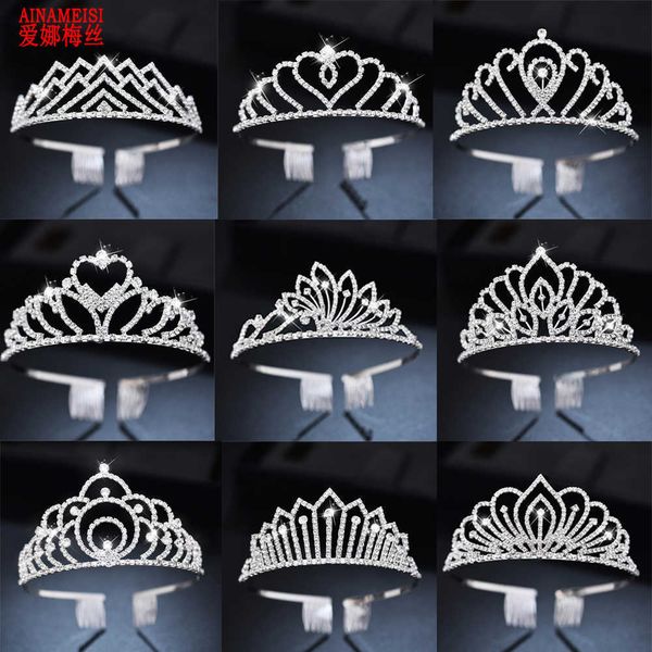 

tiaras ainameisi rhinestone bridal tiaras headband hair accessories crystal crowns for women girls flower wedding party hair jewelry z0220, White;golden