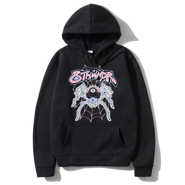 

men s hoodies sweatshirts spider web graphic print hoodie streetwear sp5der 555555 angel number regular men women hop cotton hoody sweatshir, Black