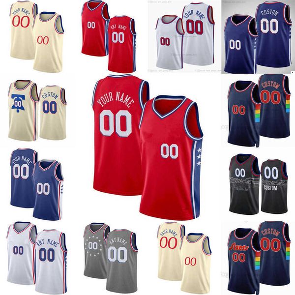 

2023 custom mens women youth philadelphia''76ers''jersey joel 21 embiid 12 tobias harris james 1 harden 18 shake milton, Black;red
