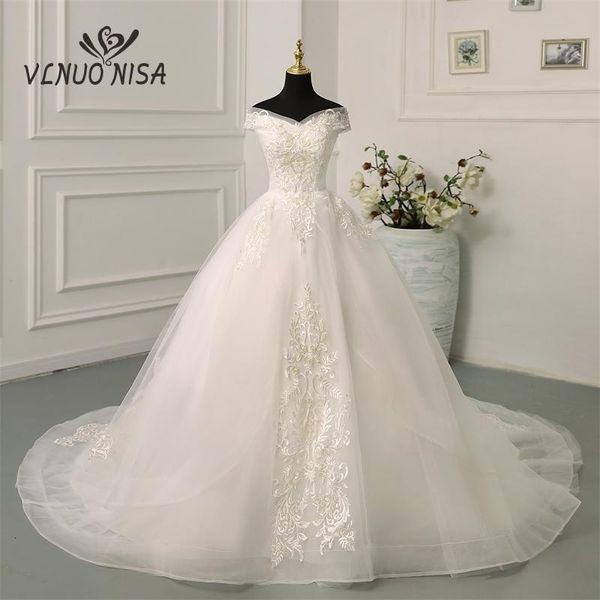 

party dresses fashion simple off shoulder wedding plus size vestido de noiva boat neck bride gown robe mariee lace appliques 230217, White;black