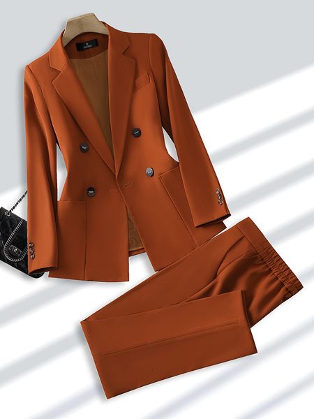 

womens two piece pants fashion ladies pant suit formal women office business work wear blazer and trouser beige black khaki 2 piece set with, White