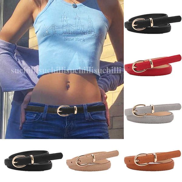 

belts 2023 fashion women pu leather belts simple metal buckle thin belt for dress pants coat waistband luxury brand cloth accessories j23022, Black;brown