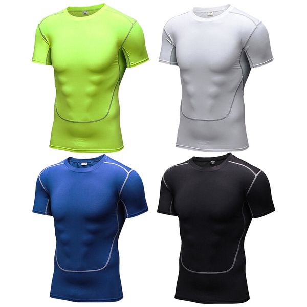 

men short sleeve compression quick-dry t-shirt tight gym running fitness tee top, White;black