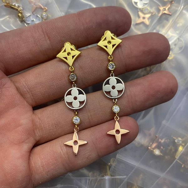 

europe america fashion style lady women simplicity dangles earrings titanium steel hollow out full diamond v initials stud tassels earrings, Silver