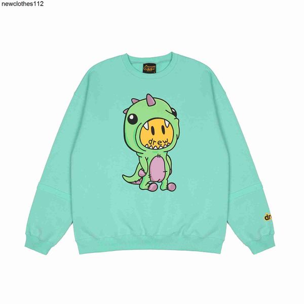 

new style autumn designer drews winter cartoon small dinosaur round neck pullover plush sweater for men women, Black