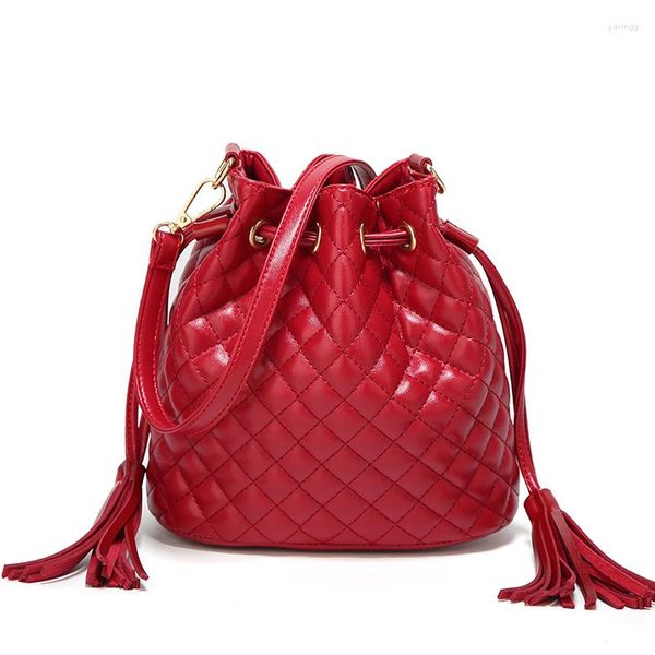 

shoulder bags quality women pu leather tassel bucket for girls crossbody women's bag sac a main femme