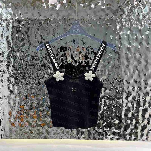 

designer pearl flower sling vest women breathable tank summer casual t shirts rhinestone letter designer pkpq, White