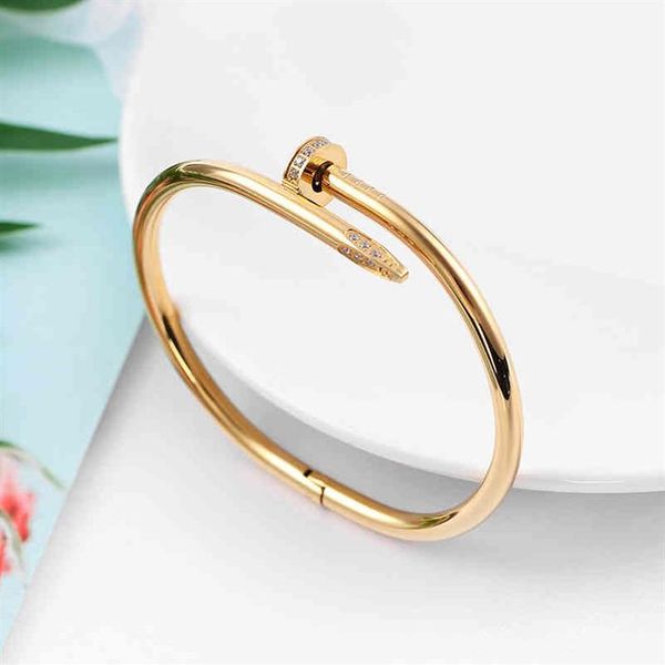 

16 19 21 cuff bracelet women men titanium steel nail bracelets gold wedding jewelry for lover with box set210u, White