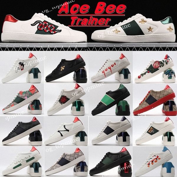 

designer ace bee casual shoes men womens snake chaussures leather sneakers embroidered stripes white shoe flat platform walking sports train, Black