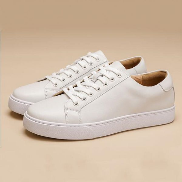 

men shoes cow leather with lace-up all-match flat tennis for men casual shoes sneakers d2a18, Black