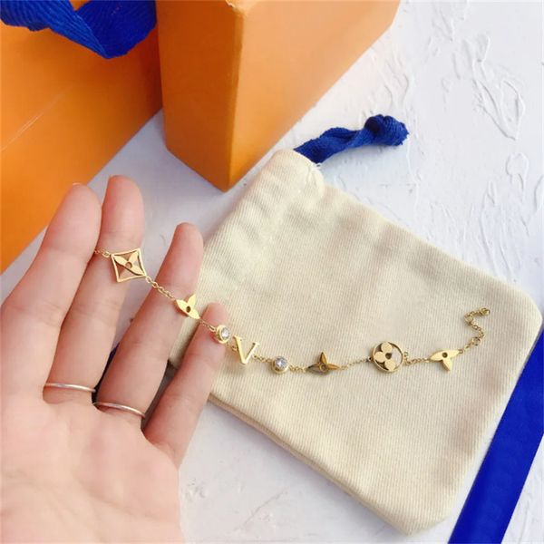 

women bangle wristband cuff chain designer letter jewelry crystal 18k gold plated stainless steel wedding lovers gift bracelet, Black
