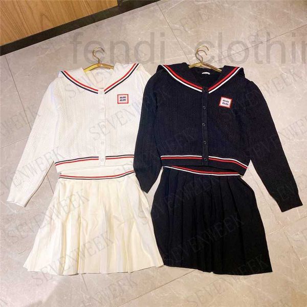 

women's sweaters designer fashion knitted skirts sets for women striped college style pullover sweet girls hoodies dress two piece suit, White;black