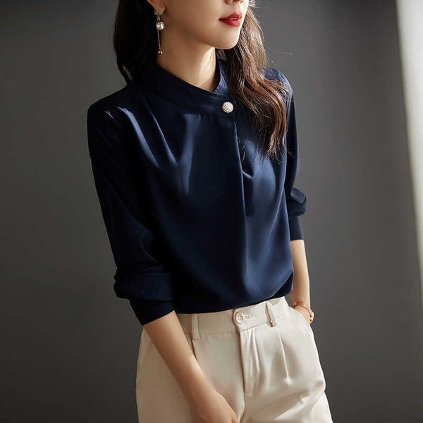 

2023 new spring and autumn elegant chiffon women slim fashion shirt, White