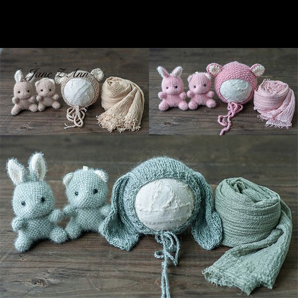 

caps hats born full moon bear longeared bunny shape cute doll with hat wrapped cloth props combination 230220, Yellow