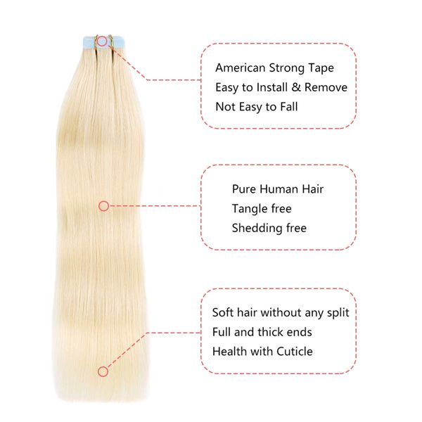 

flash sale blonde #613 virgin hair extensions tape-in hair 100g, Black