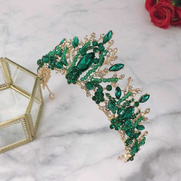 

tiaras luxury crowns bride tiaras headdress green rhinestone queen hairbands festival party headpiece beautiful noiva wedding jewelry z0220, White;golden