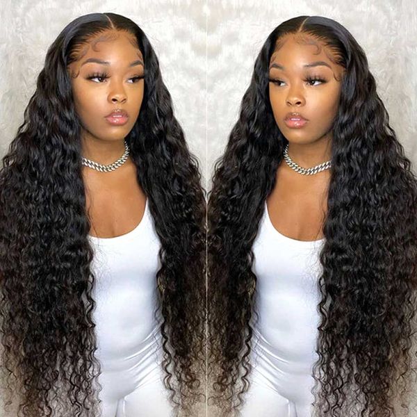 

water wave hd lace front human hair wigs 13x4 lace frontal wigs wet and wavy malaysian remy lace closure wigs for women, Black