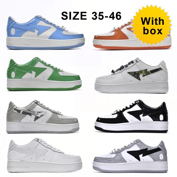 

designer star lightning bapestas sta shoes grey black stas sk8 blue patent leather low men women outdoor sports sneakers walking jogging siz