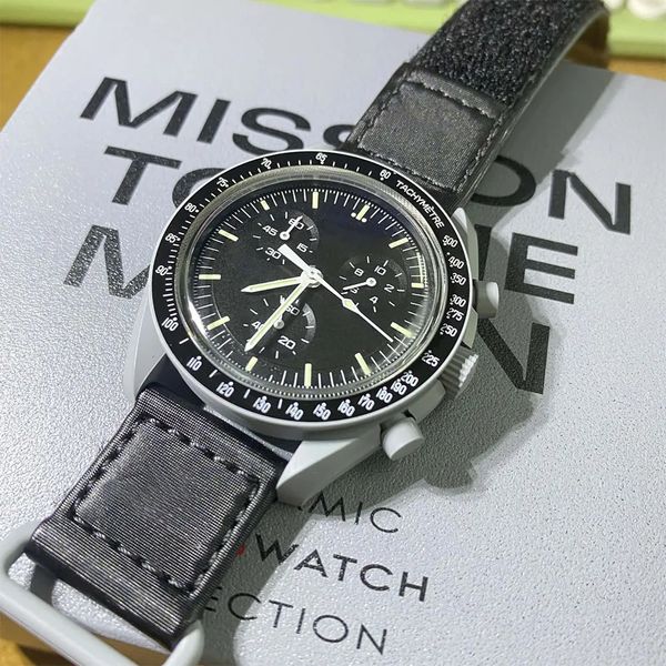

watches wristwatches moon full function quarz chronograph mission to mercury 42mm nylon limited edition wristwatch, Slivery;black