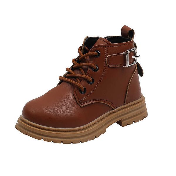 

1 autumn and winter new chil1en's martin boots leather boys' leather boots british style chil1en's single boots, Black