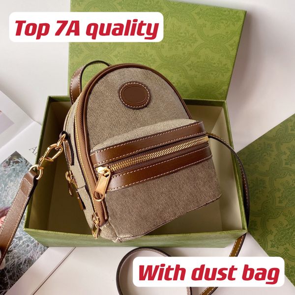 

wholesale vintage 725654 bags lady canvas backpack 2 zippers in brown color with genuine leather straps gold hardware 19cm crossbody belt