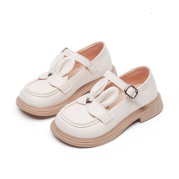 

keller girls' rabbit ear small leather shoes 2023 spring new chil1en's foreign style soft soled bean shoes student casual single s, Black