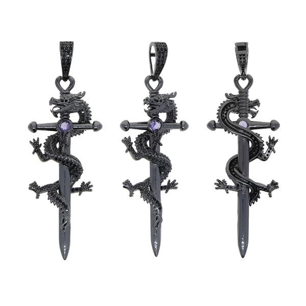 

new arrived dragon sword pendant necklace red purple blue cz paved black color jewelry for men boy christmas gifts, Silver