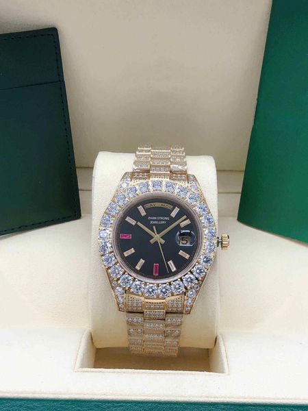 

qualtiy mens automatic movement wristwatch men mechanical wristwatches silver full diamond stainless steel strap watch folding buckle design, Slivery;golden