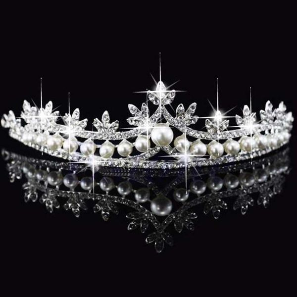 

tiaras new 1pc bridal princess rhinone pearl crystal hair tiara wedding crown veil headband z0220, White;golden